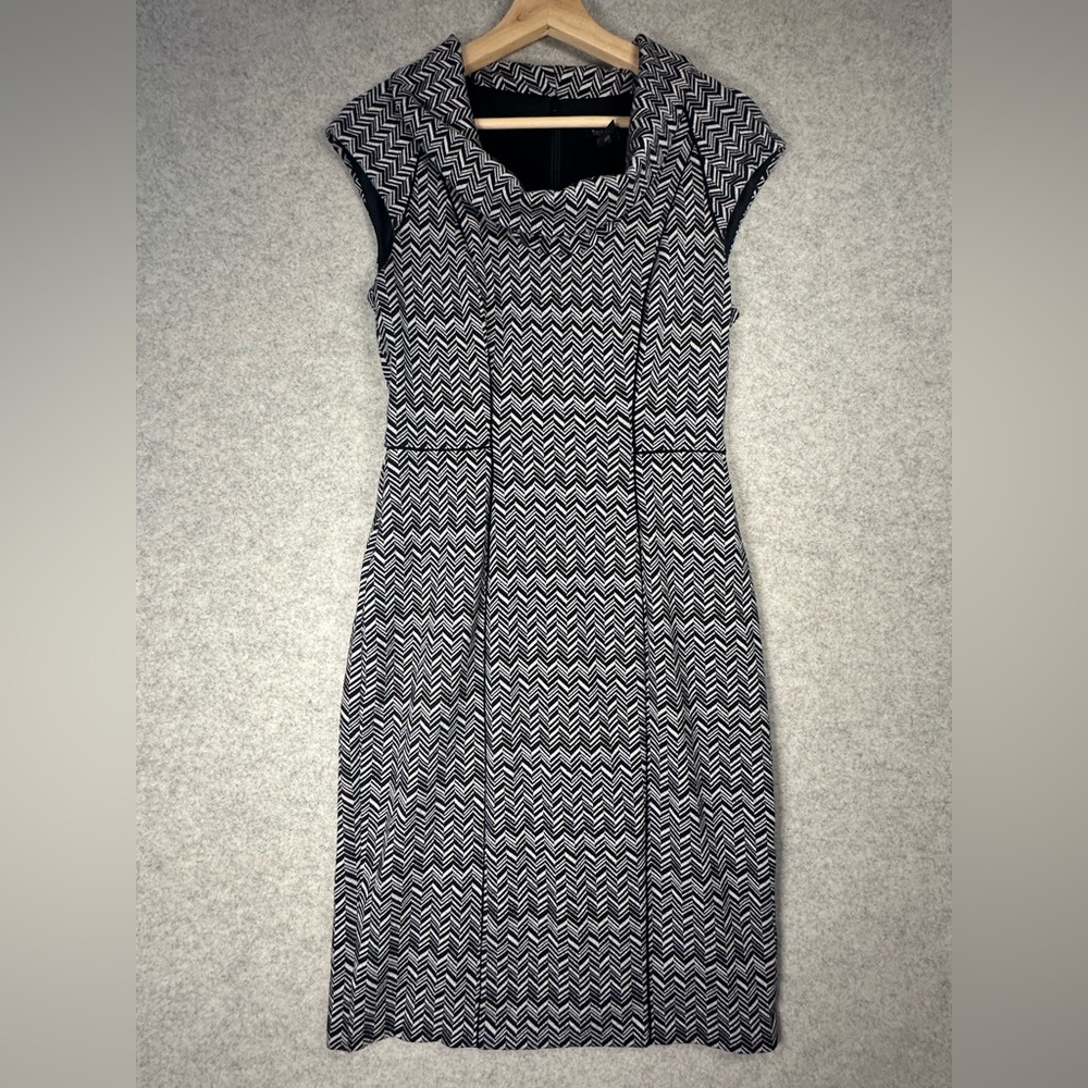 White House Black Market Chevron Cap-Sleeve Cowl Neck Stretch Sheath Dress